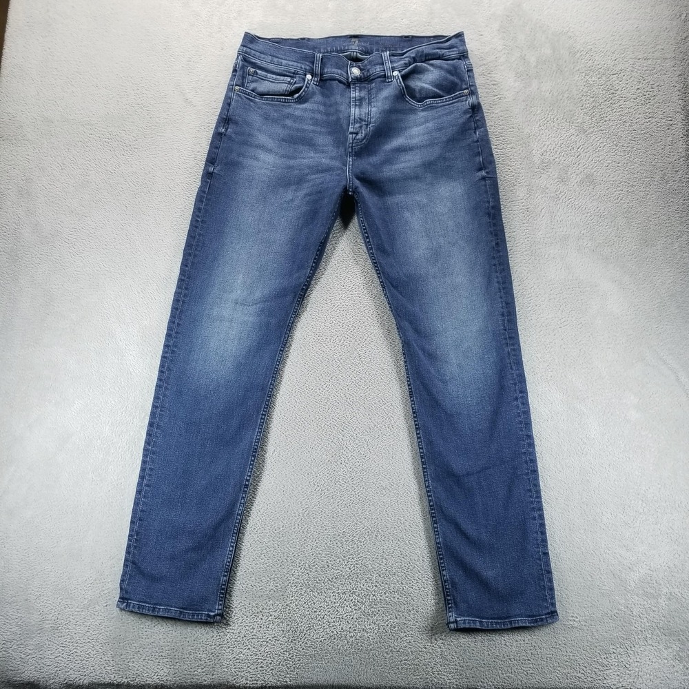 7 For All Mankind Jeans Mens 36x32 Blue Slimmy Slim Straight Medium Wash Stretch